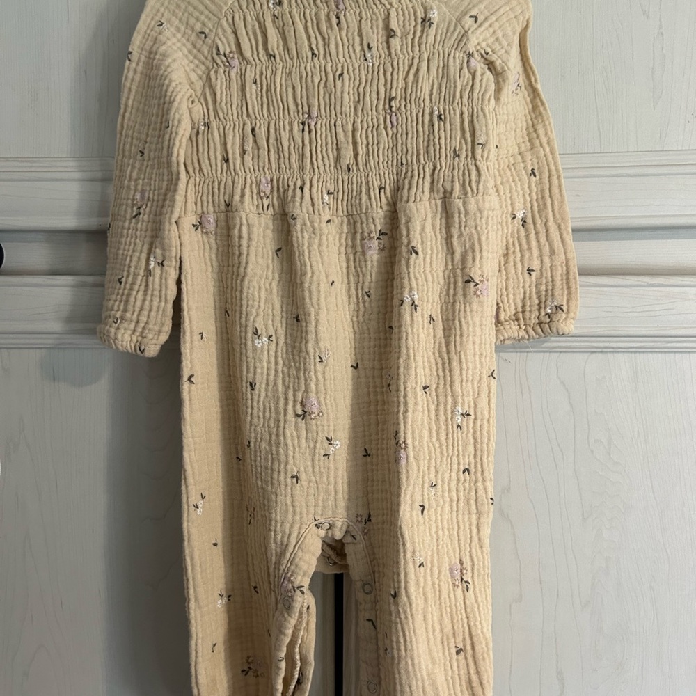 Cream Knitted Footies with Smocked Bodice
